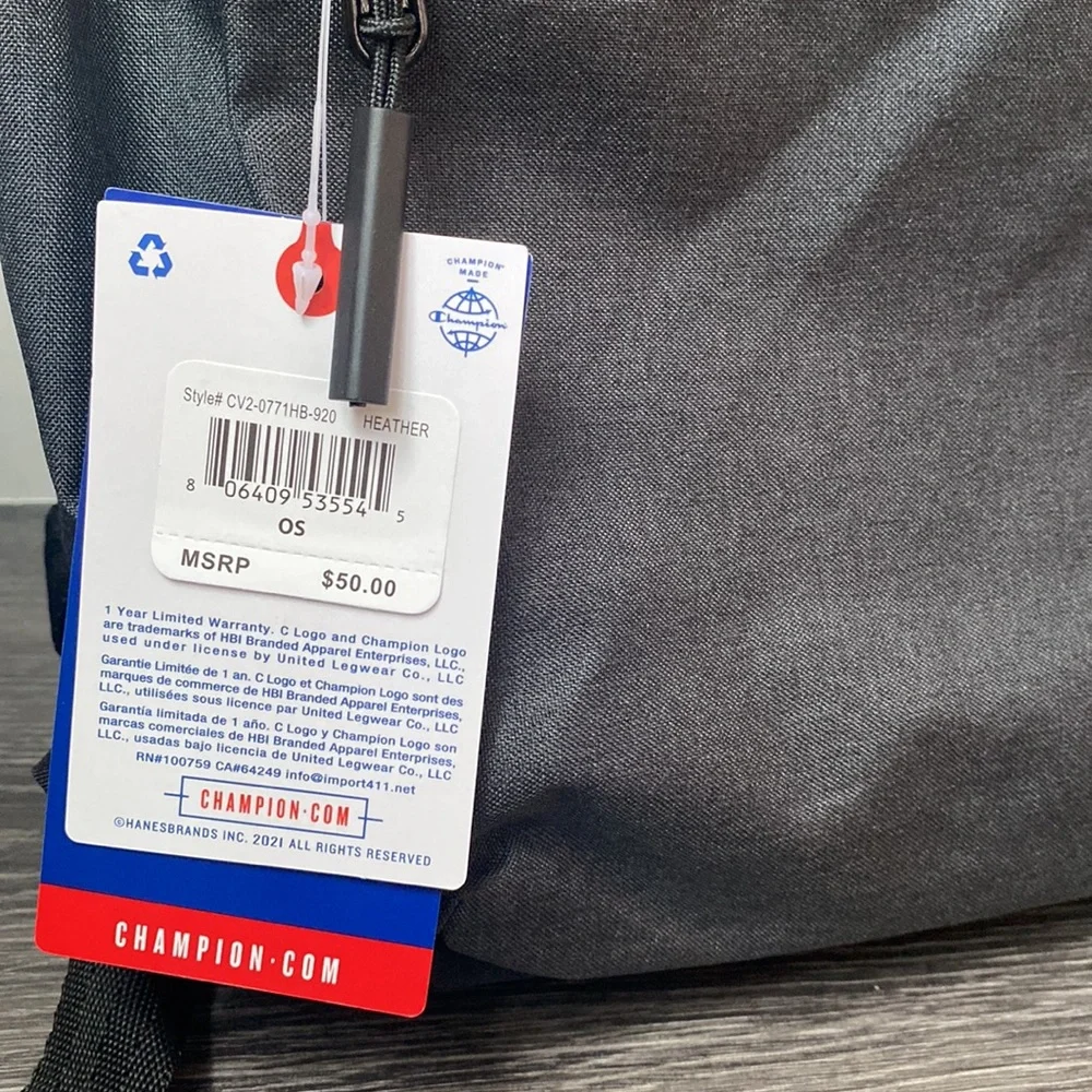 Champion Momentum Backpack in Heather with blue lining - ultimate durability NEW